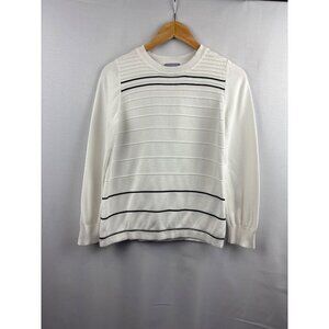Laura Scott Women’s Medium Striped Cotton Blend Sweater White & Black